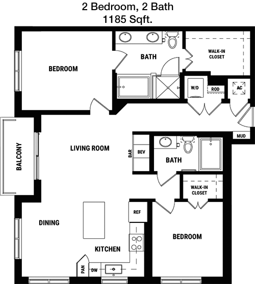1,185 sq ft floorplan layout