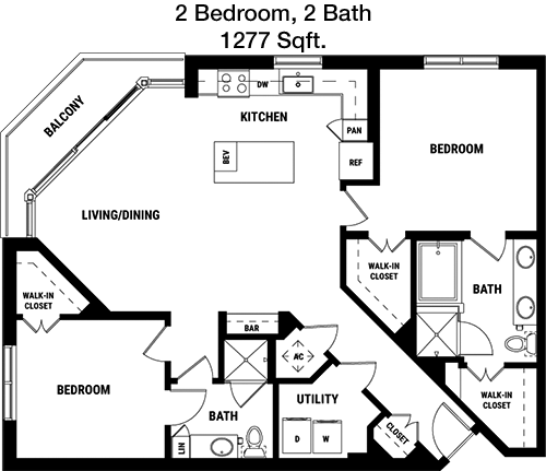 1,277 sq ft floorplan layout