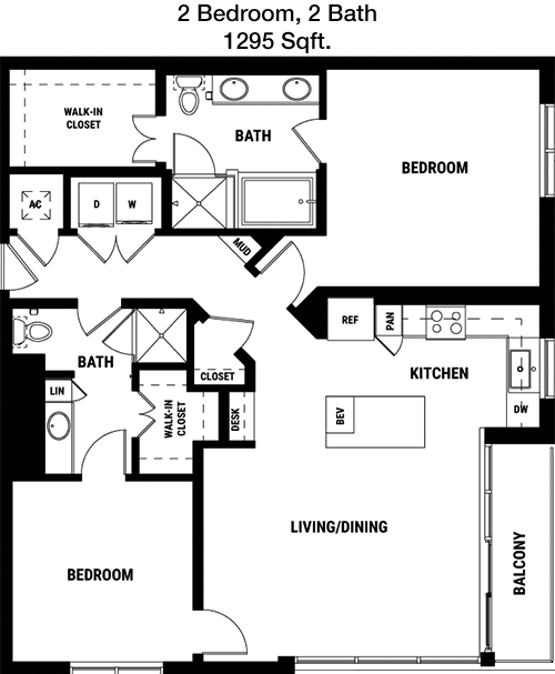 1,295 sq ft floorplan layout