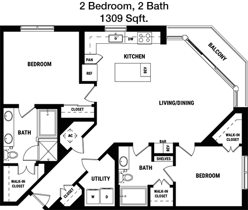 1,309 sq ft floorplan layout