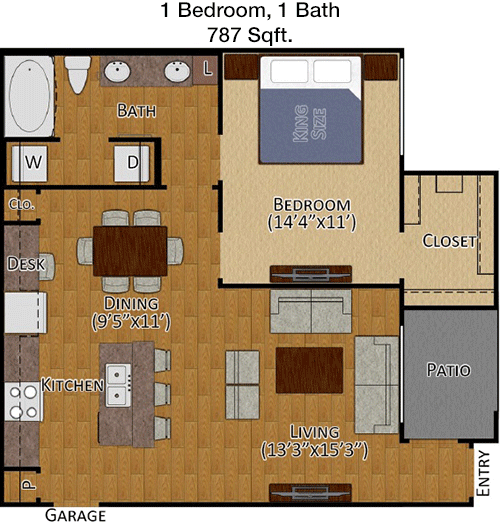 787 sq ft floorplan layout