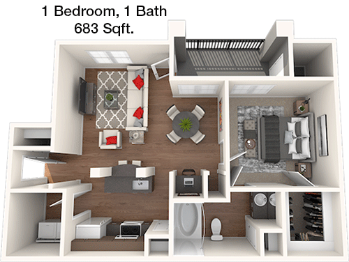 683 sq ft floorplan layout