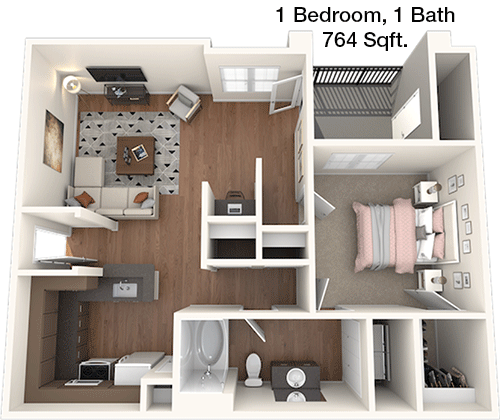 764 sq ft floorplan layout