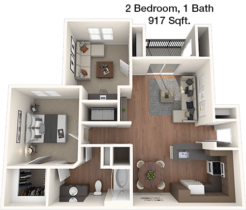 917 sq ft floorplan layout