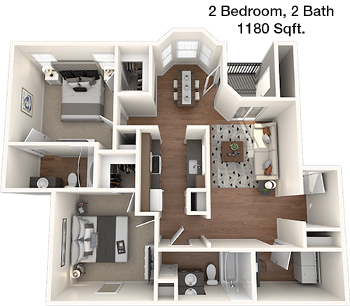 1,180 sq ft floorplan layout