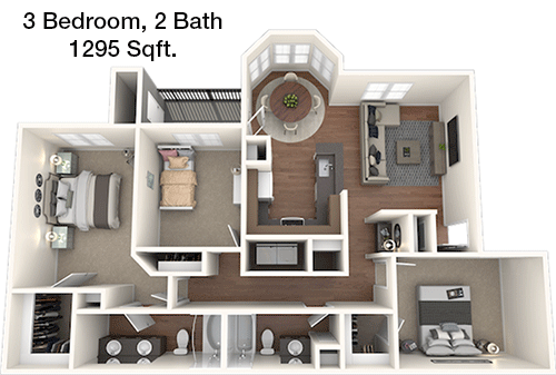 1,295 sq ft floorplan layout