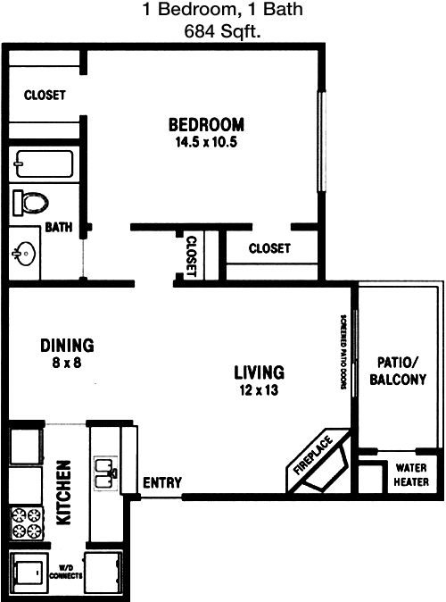 684 sq ft floorplan layout