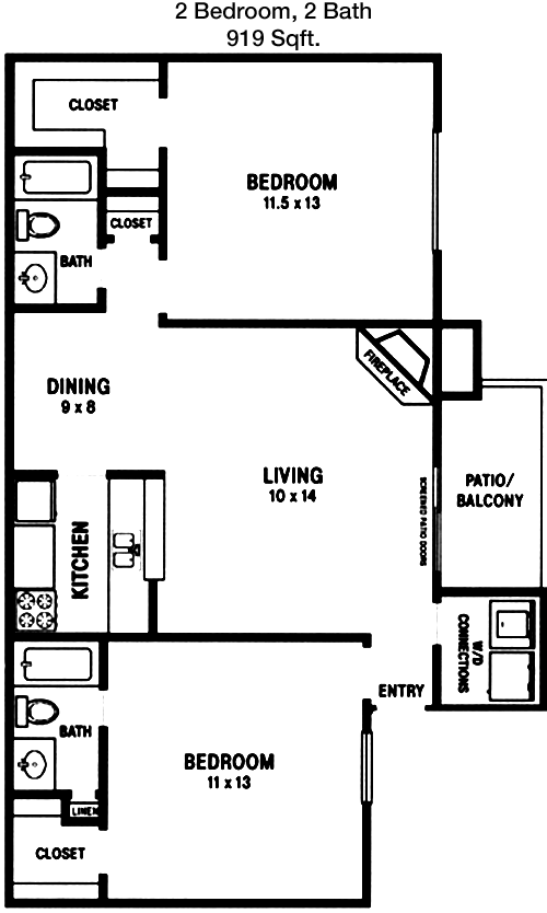 919 sq ft floorplan layout