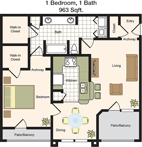 963 sq ft floorplan layout