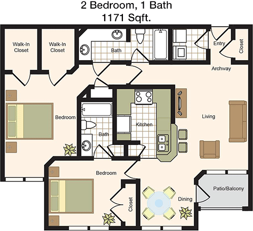 1,171 sq ft floorplan layout