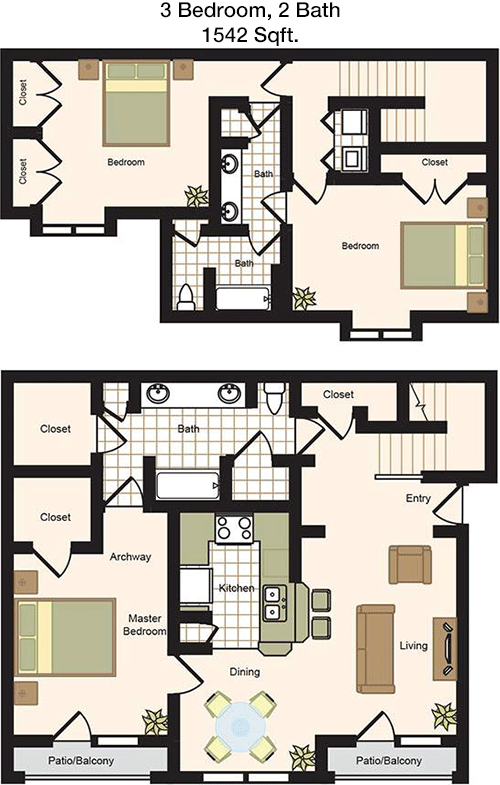 1,542 sq ft floorplan layout