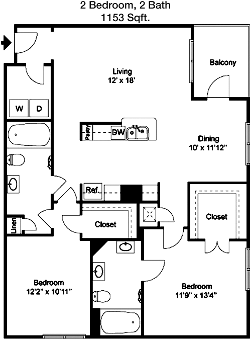 1,153 sq ft floorplan layout