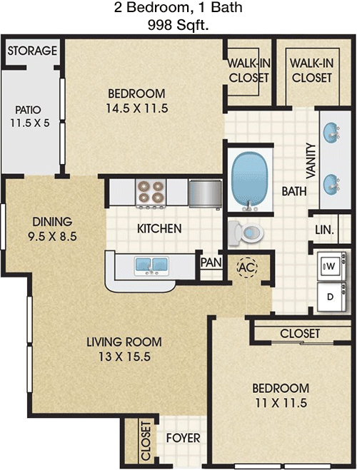 998 sq ft floorplan layout
