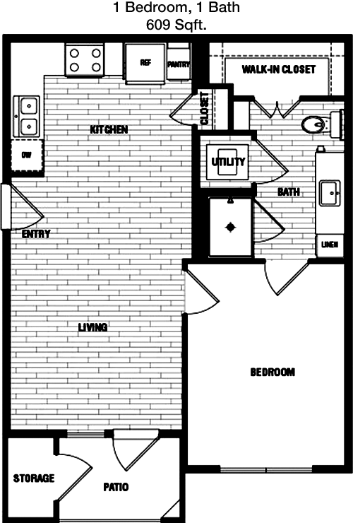 609 sq ft floorplan layout