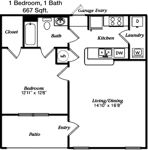 667 sq ft floorplan layout