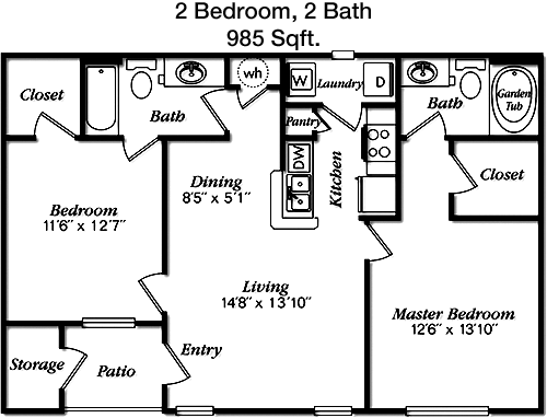 985 sq ft floorplan layout