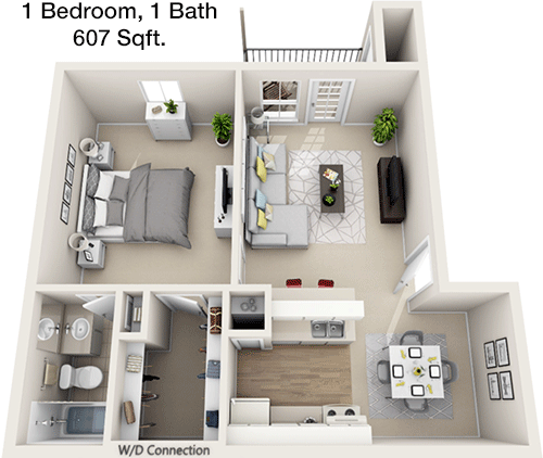 607 sq ft floorplan layout
