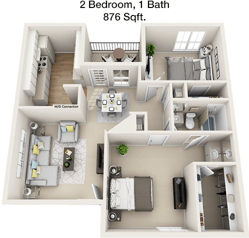 876 sq ft floorplan layout