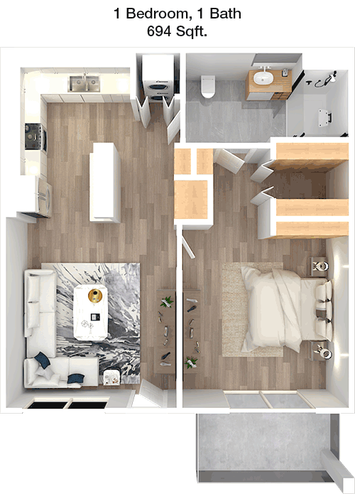 694 sq ft floorplan layout