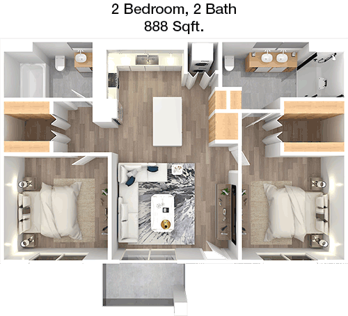 888 sq ft floorplan layout