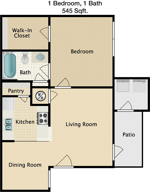545 sq ft floorplan layout