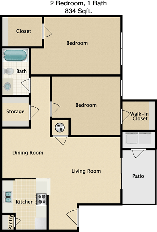 834 sq ft floorplan layout