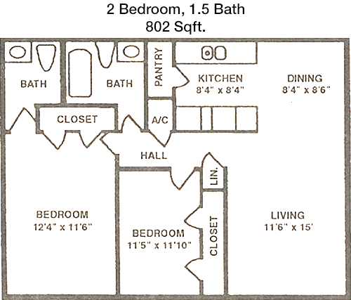 802 sq ft floorplan layout