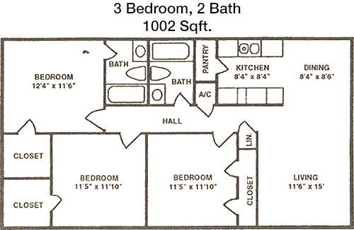 1,002 sq ft floorplan layout