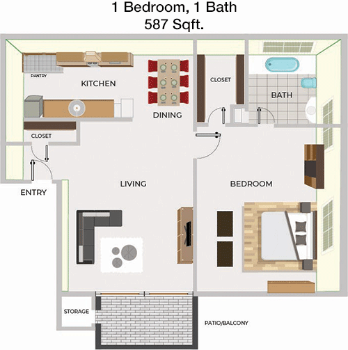 587 sq ft floorplan layout