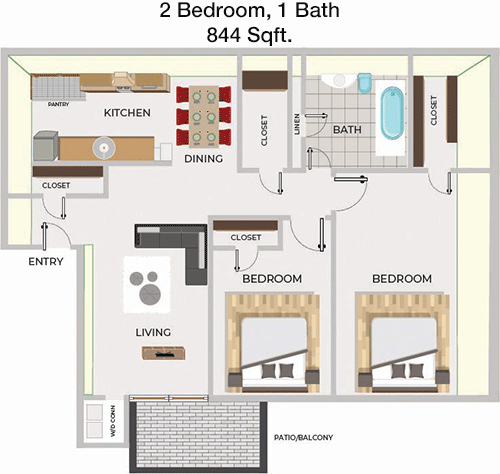 844 sq ft floorplan layout