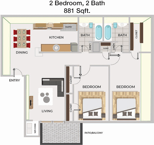 881 sq ft floorplan layout