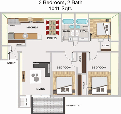 1,041 sq ft floorplan layout