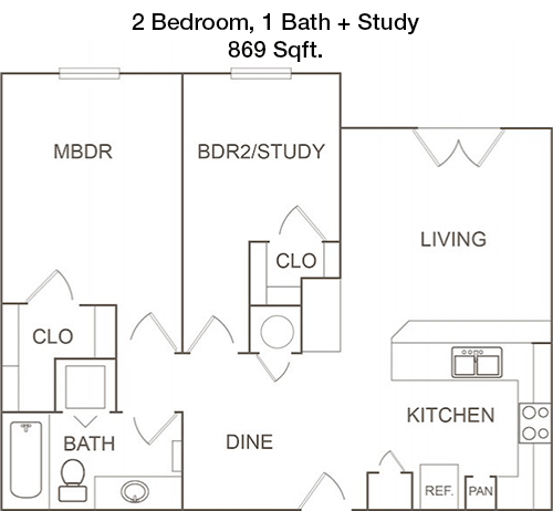 869 sq ft floorplan layout