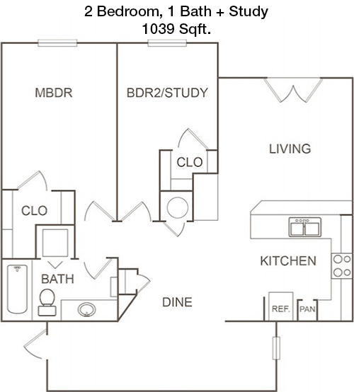 1,039 sq ft floorplan layout
