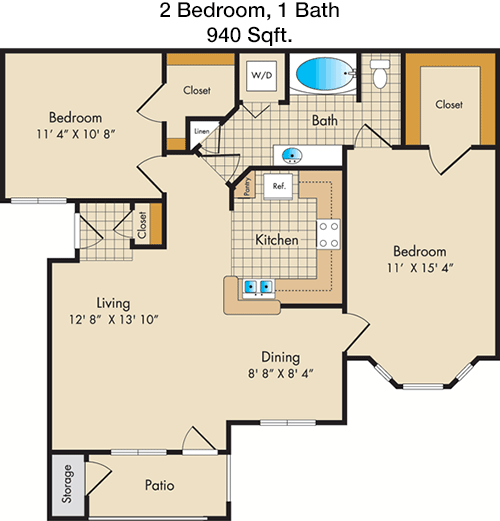 940 sq ft floorplan layout