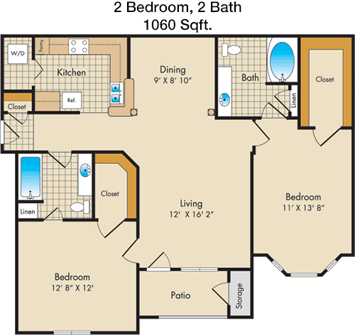 1,060 sq ft floorplan layout