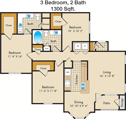1,300 sq ft floorplan layout