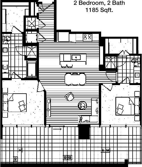 1,185 sq ft floorplan layout