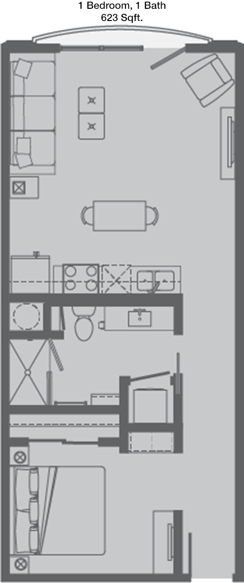 623 sq ft floorplan layout