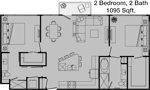 1,095 sq ft floorplan layout