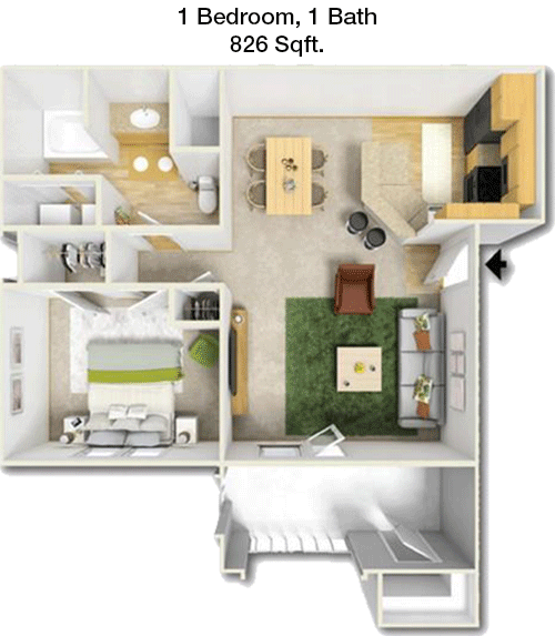 826 sq ft floorplan layout