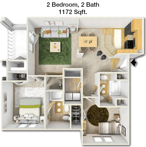 1,172 sq ft floorplan layout