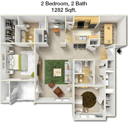 1,282 sq ft floorplan layout
