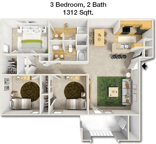 1,312 sq ft floorplan layout