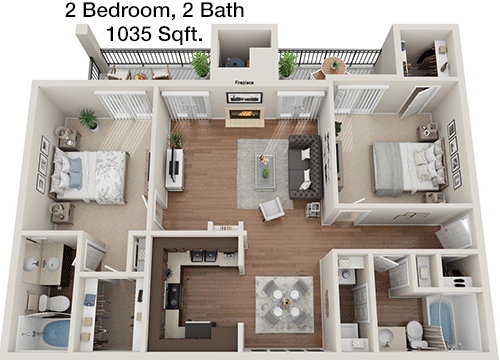 1,035 sq ft floorplan layout