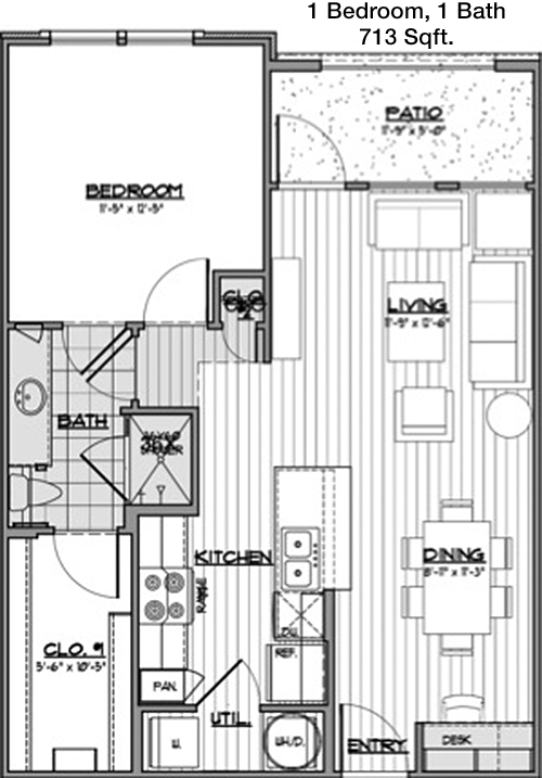 713 sq ft floorplan layout