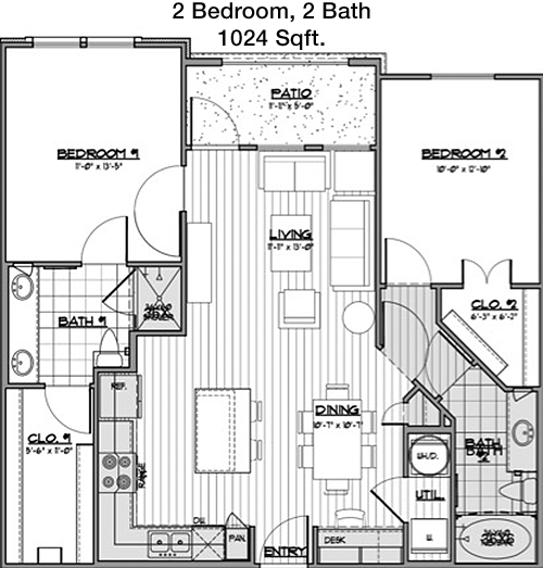 1,024 sq ft floorplan layout