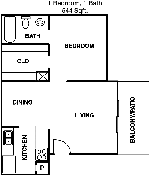 544 sq ft floorplan layout