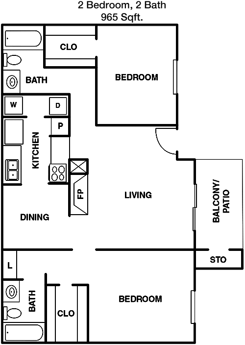 965 sq ft floorplan layout