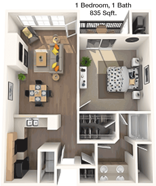 835 sq ft floorplan layout
